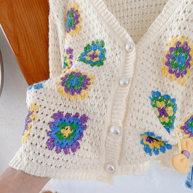 White Button-Up Knit Cardigan for Girls