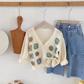 White Button-Up Knit Cardigan for Girls