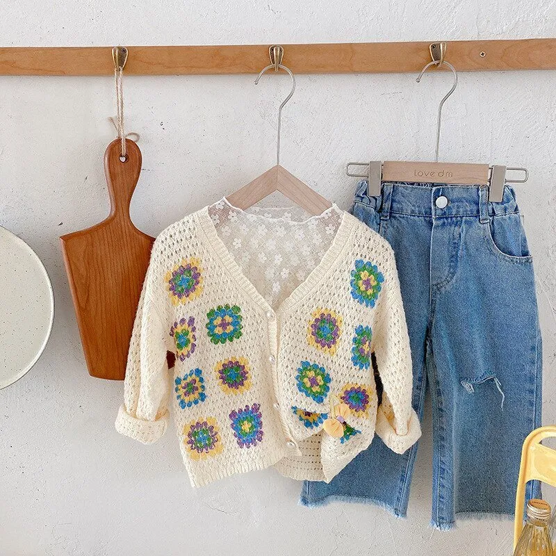 White Button-Up Knit Cardigan for Girls