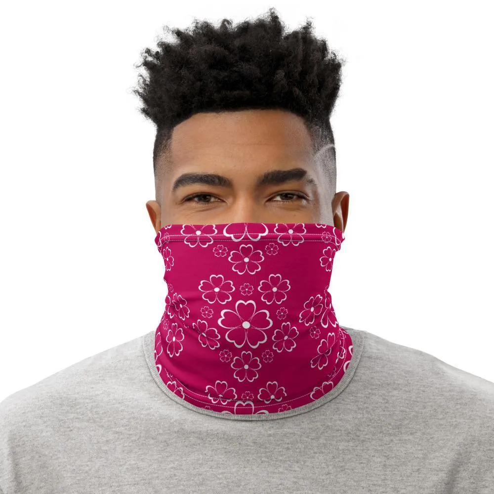 White lining flowers with pink background neck gaiter face cover head wear headband hood wrap balaclava mask neck warmer - US Fast Shipping