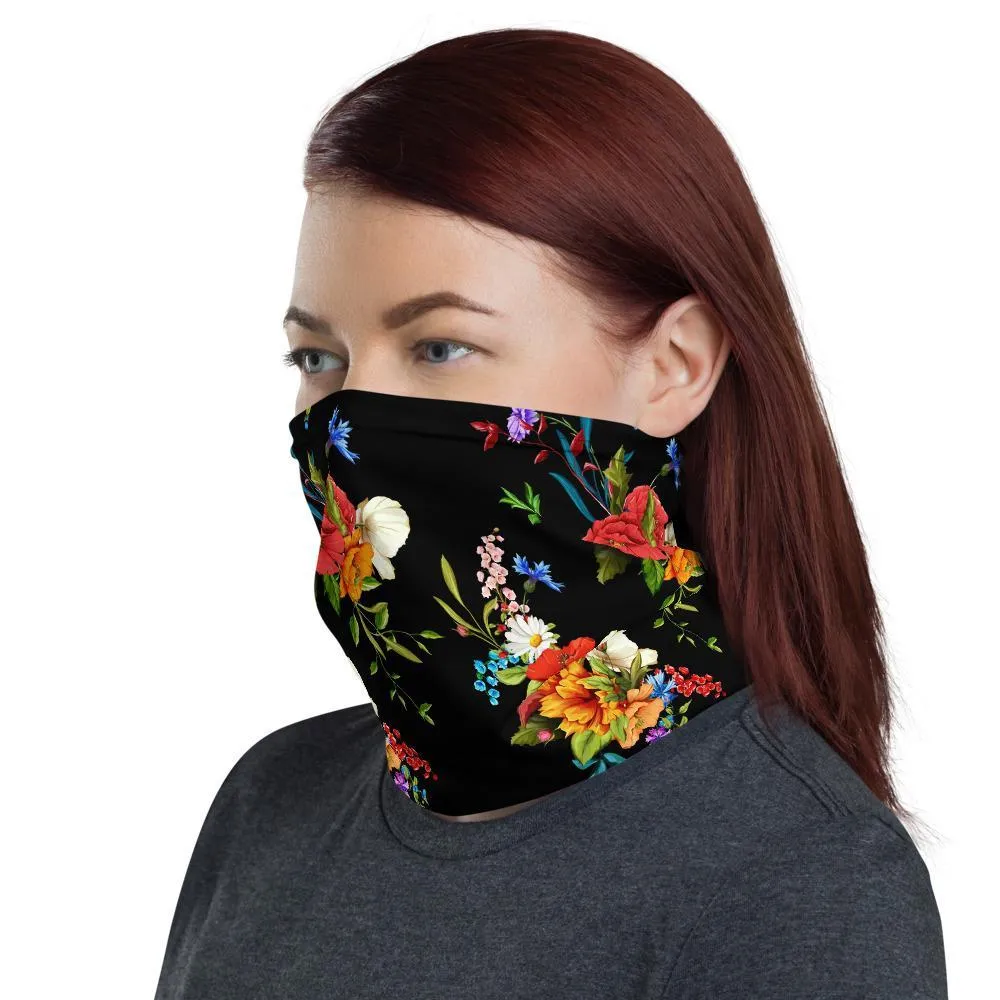 Wild Poppy Flower 12 in 1 Multi-functional Floral Face Cover black Scarf, Headband, Neck Gaiter mask Bandanna Balaclava- US Fast Shipping