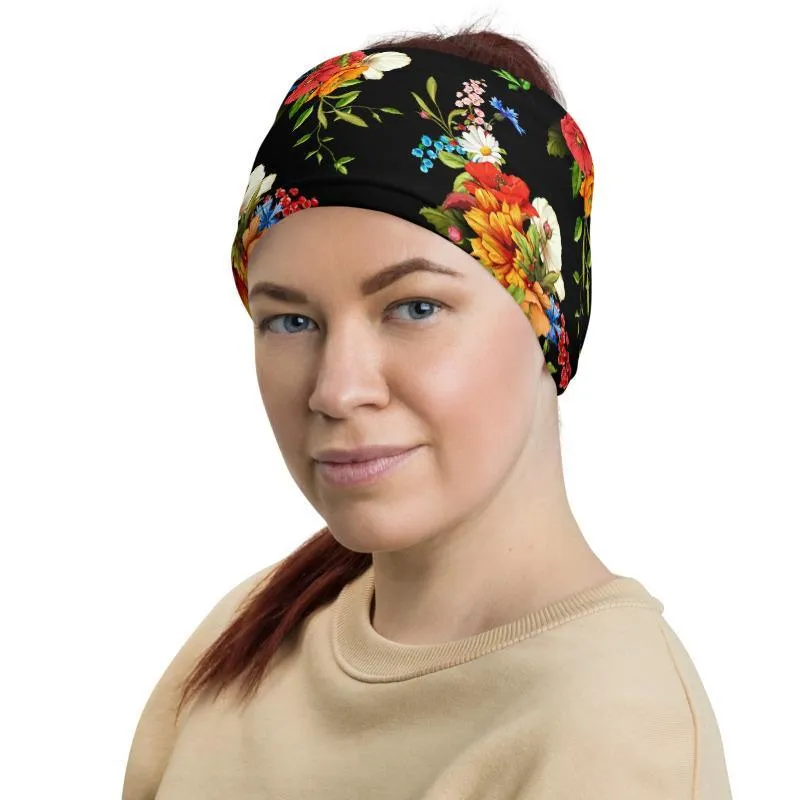 Wild Poppy Flower 12 in 1 Multi-functional Floral Face Cover black Scarf, Headband, Neck Gaiter mask Bandanna Balaclava- US Fast Shipping