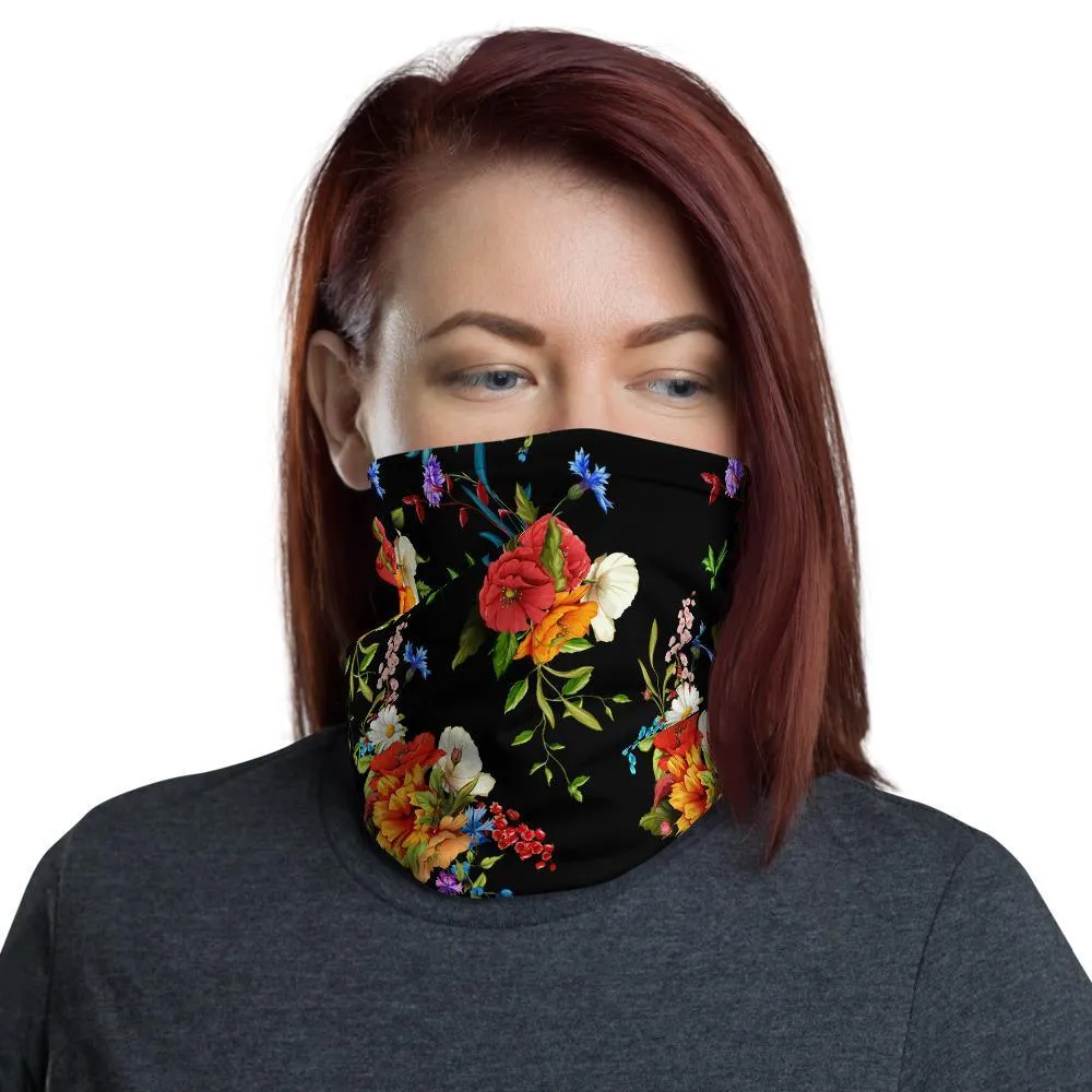 Wild Poppy Flower 12 in 1 Multi-functional Floral Face Cover black Scarf, Headband, Neck Gaiter mask Bandanna Balaclava- US Fast Shipping