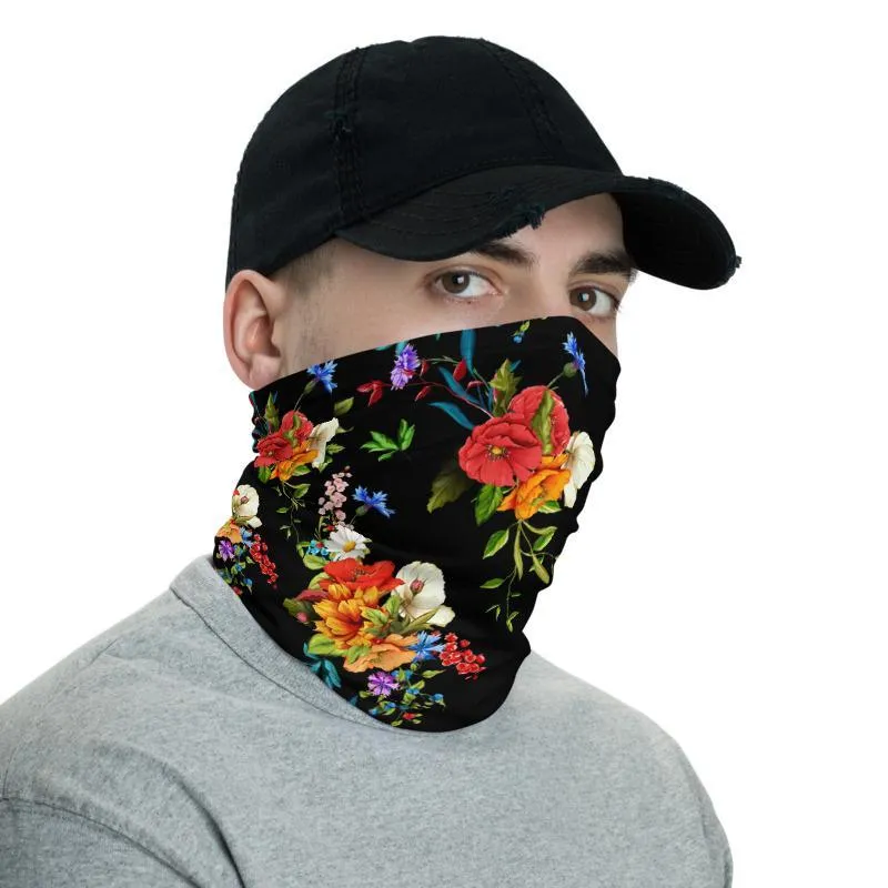 Wild Poppy Flower 12 in 1 Multi-functional Floral Face Cover black Scarf, Headband, Neck Gaiter mask Bandanna Balaclava- US Fast Shipping