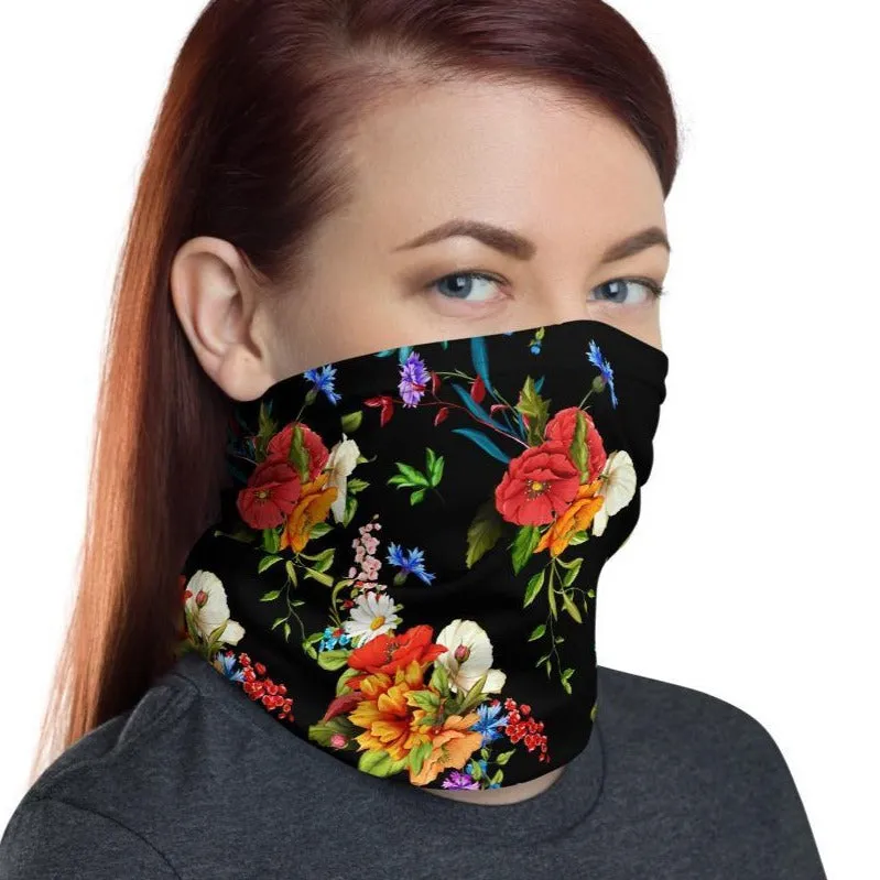 Wild Poppy Flower 12 in 1 Multi-functional Floral Face Cover black Scarf, Headband, Neck Gaiter mask Bandanna Balaclava- US Fast Shipping