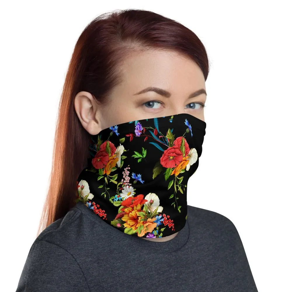 Wild Poppy Flower 12 in 1 Multi-functional Floral Face Cover black Scarf, Headband, Neck Gaiter mask Bandanna Balaclava- US Fast Shipping