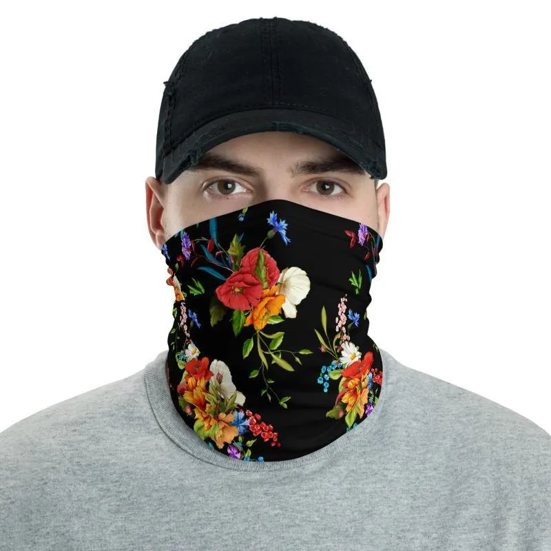 Wild Poppy Flower 12 in 1 Multi-functional Floral Face Cover black Scarf, Headband, Neck Gaiter mask Bandanna Balaclava- US Fast Shipping