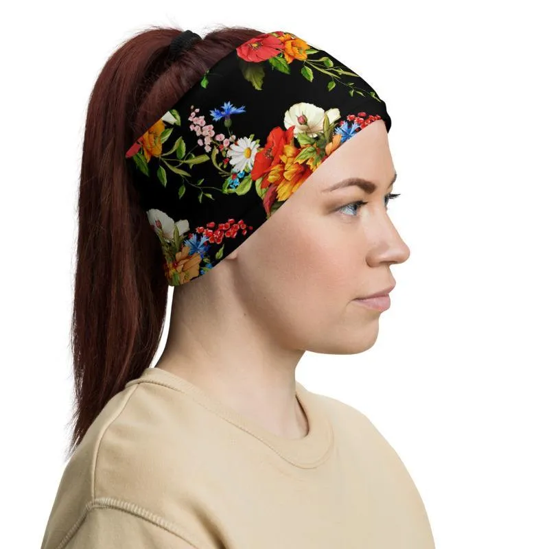 Wild Poppy Flower 12 in 1 Multi-functional Floral Face Cover black Scarf, Headband, Neck Gaiter mask Bandanna Balaclava- US Fast Shipping