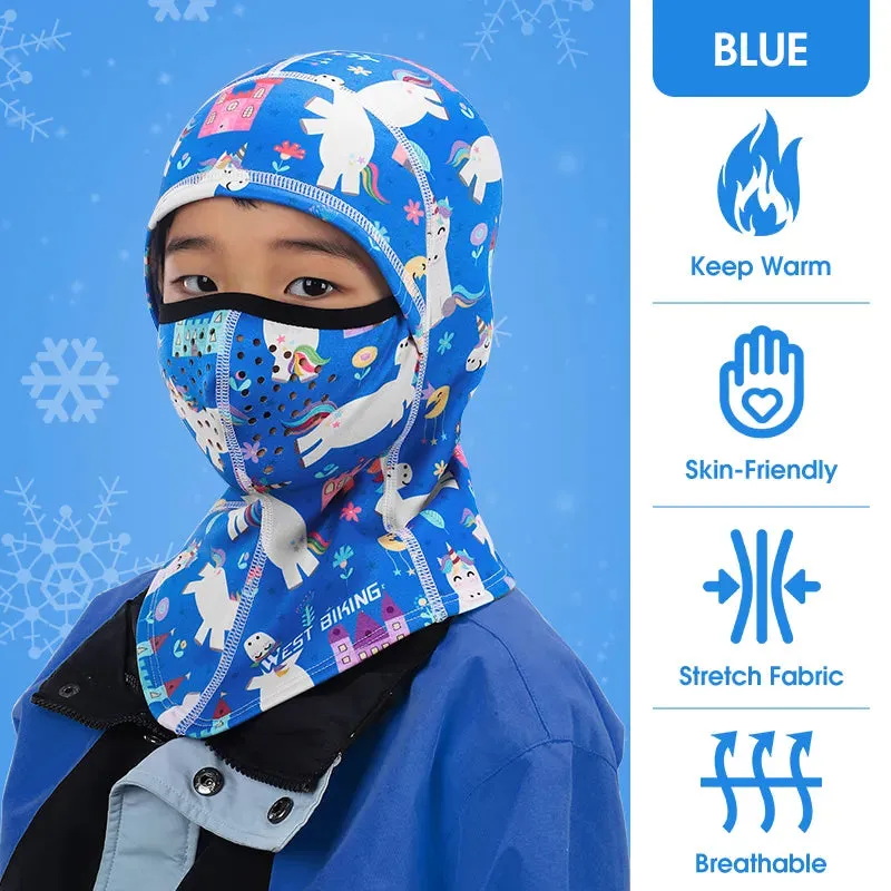 Winter Warm Hood Cap Soft Fleece Children Bike Balaclava Sport Scarf Neck Warmer Ski Full Face Cover For Boy Girl