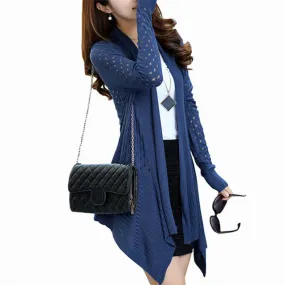 Women Long Cardigans 2016 New Autumn Hollow Out Loose Knitting Sweater Female Irregular Knitted Coat Gilet Femme Manche Longue