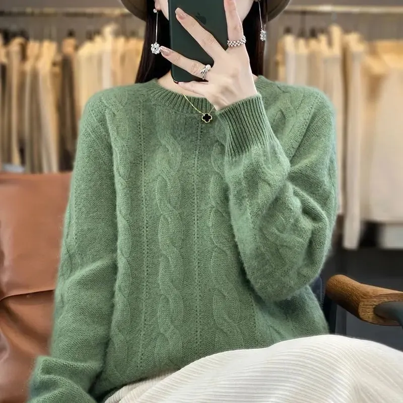 Women's Cable-knit Sweater Knitwear Top Pullover Solid Color Bottoming Sweater