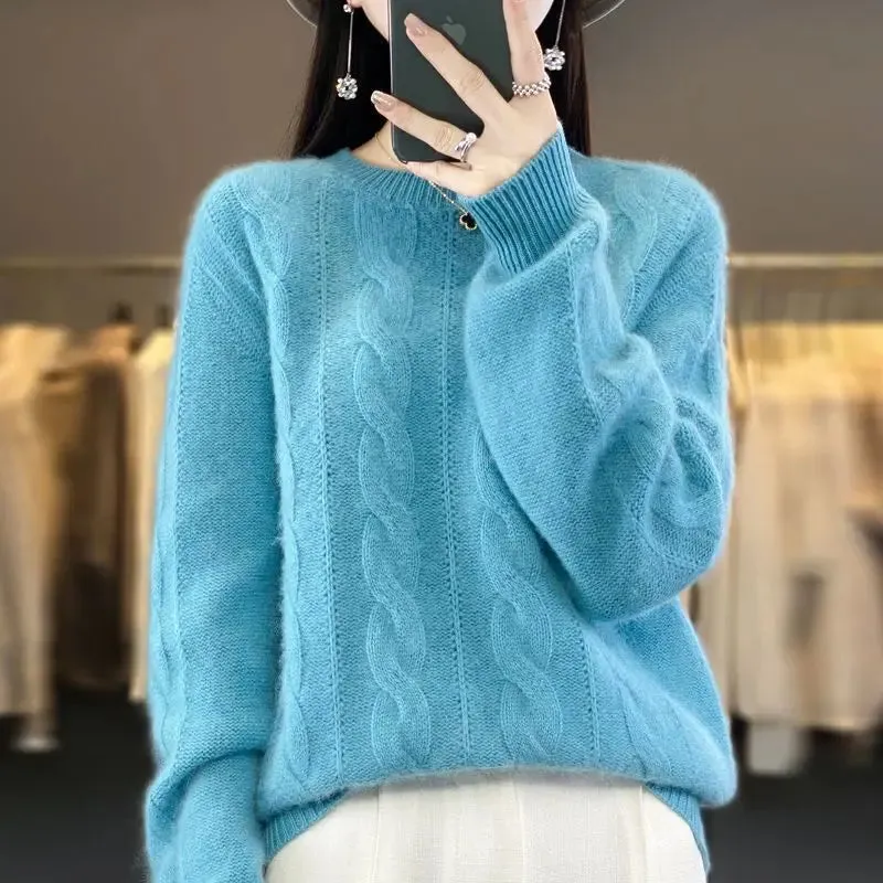 Women's Cable-knit Sweater Knitwear Top Pullover Solid Color Bottoming Sweater