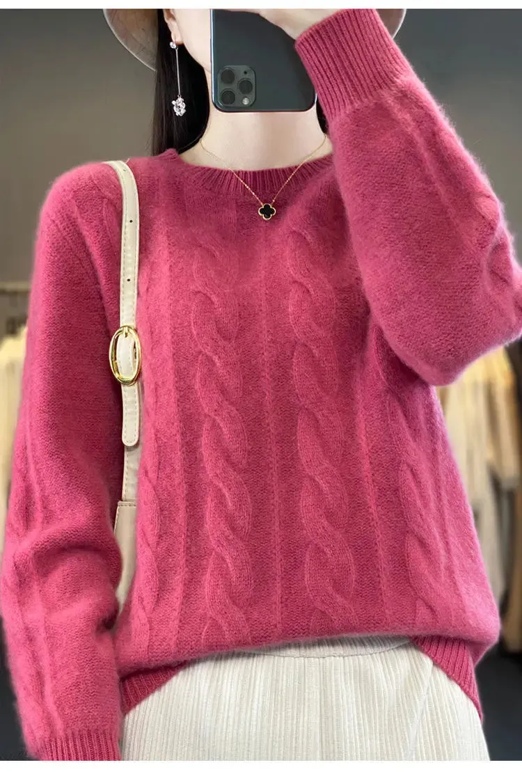 Women's Cable-knit Sweater Knitwear Top Pullover Solid Color Bottoming Sweater