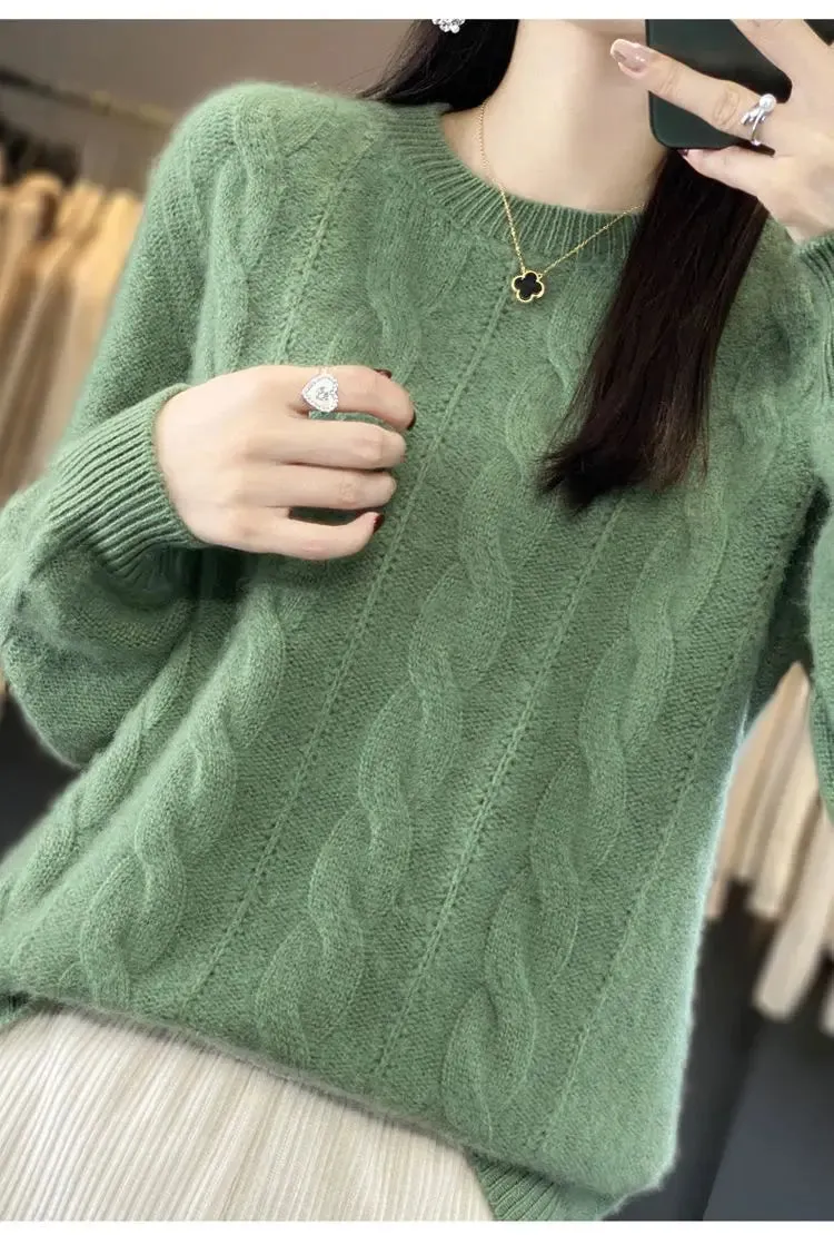 Women's Cable-knit Sweater Knitwear Top Pullover Solid Color Bottoming Sweater