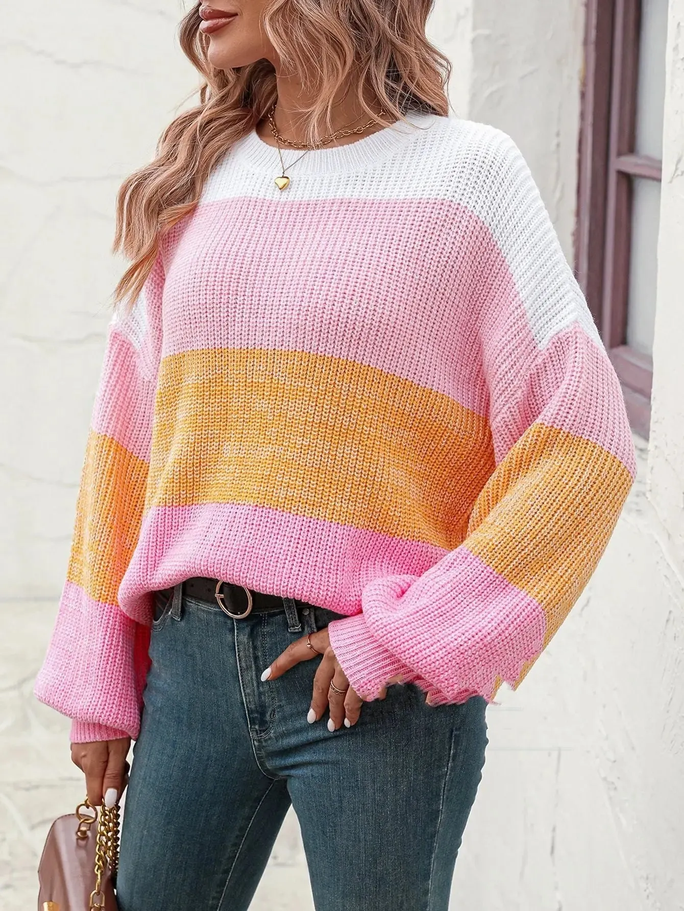 Women's Color-block Crew Neck Sweater