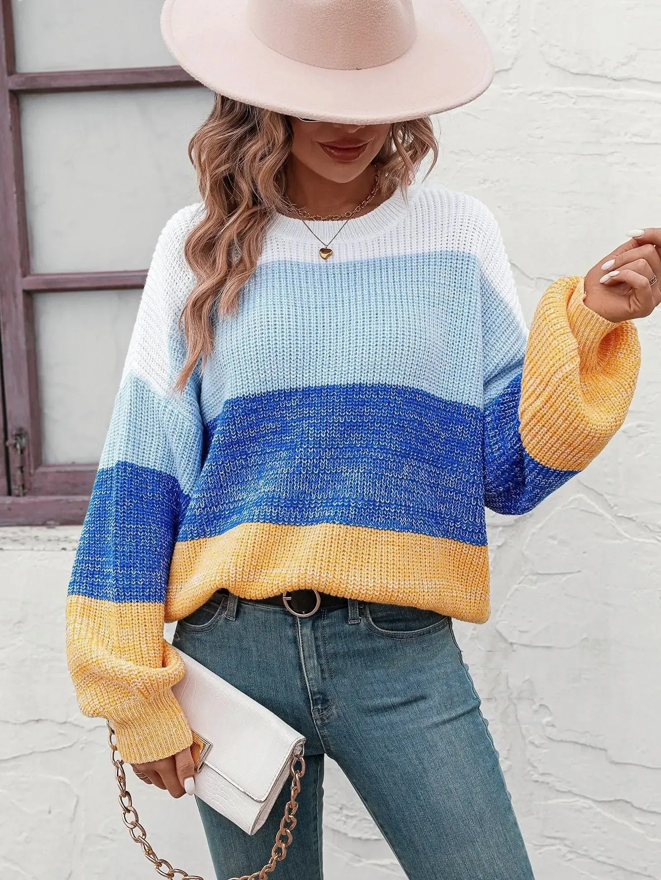 Women's Color-block Crew Neck Sweater