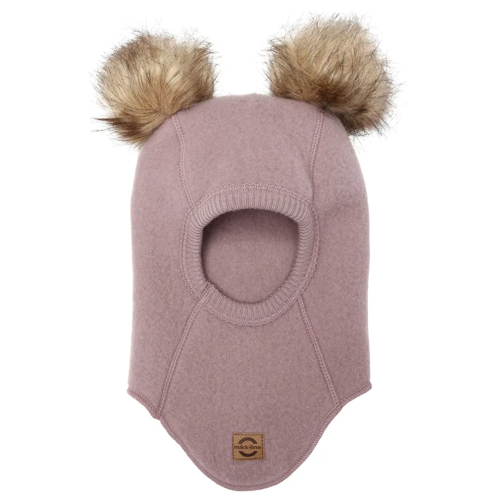 Wool Balaclava Pom Poms - Twilight Mauve