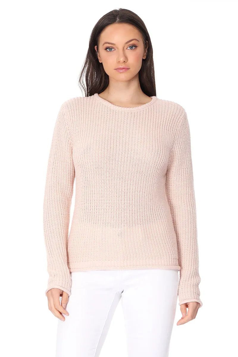 YEMAK Women's Casual Classic Crewneck Waffle Knit Long Sleeve Thin Pullover Sweater MK8176 (S-L)