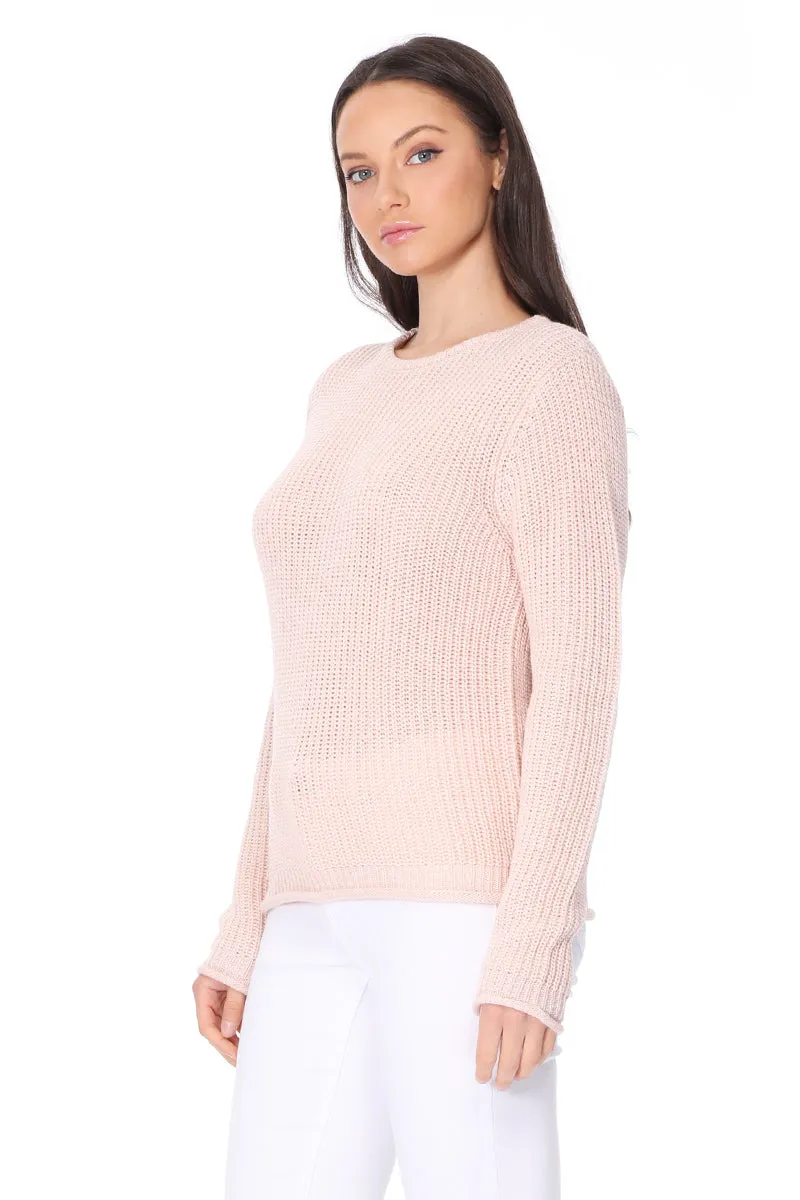 YEMAK Women's Casual Classic Crewneck Waffle Knit Long Sleeve Thin Pullover Sweater MK8176 (S-L)