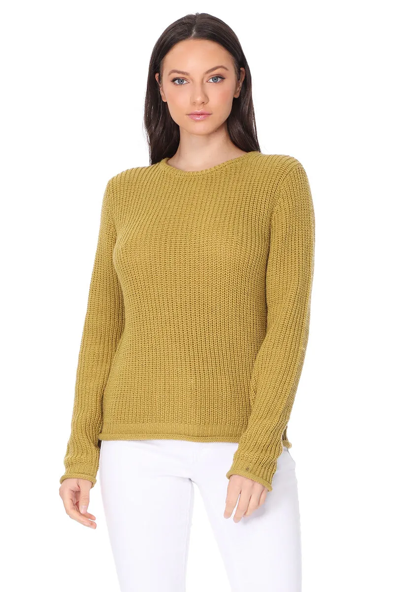 YEMAK Women's Casual Classic Crewneck Waffle Knit Long Sleeve Thin Pullover Sweater MK8176 (S-L)