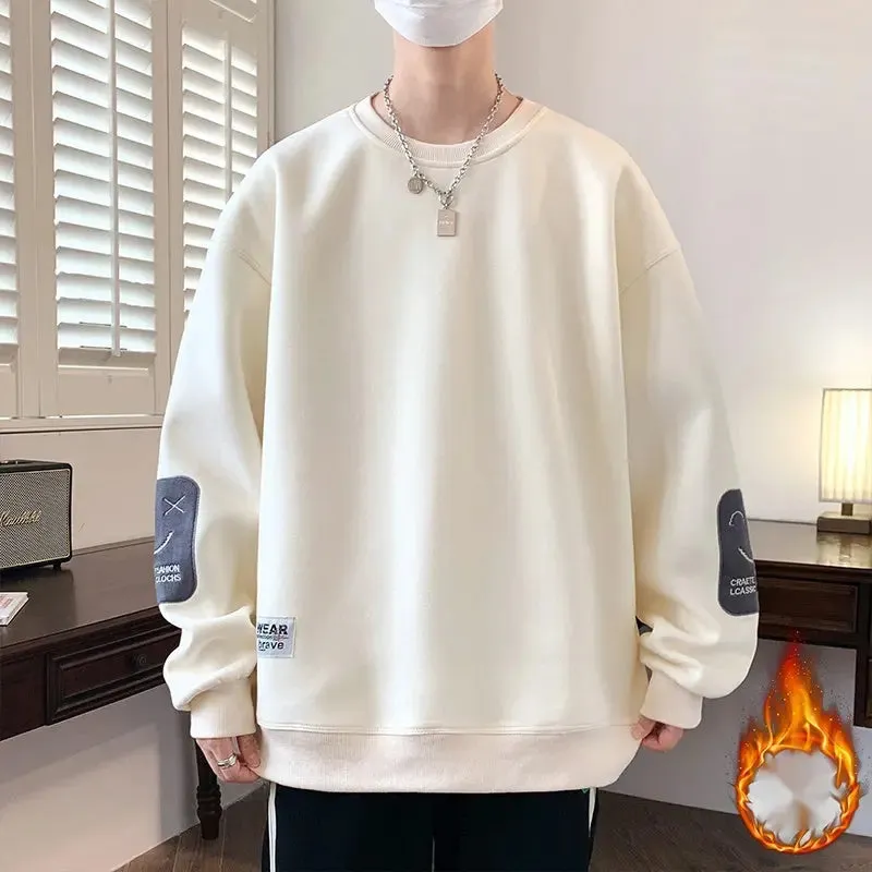 Youth Fleece-lined Thickened Men's Sweater Autumn And Winter Loose Fashion Brand Warm Sweatshirt